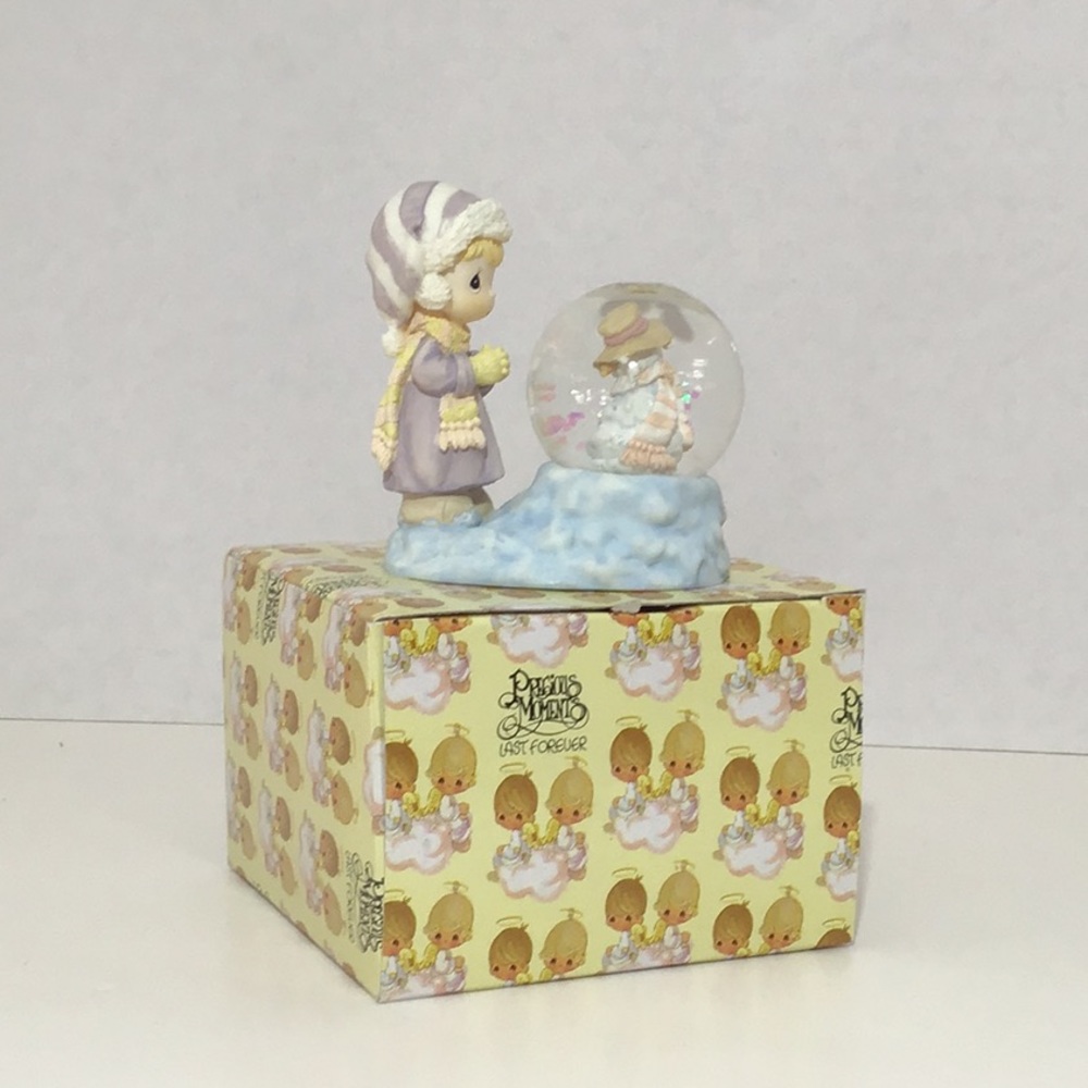 Porcelain Girl W/Snowman Mini Snowglobe
